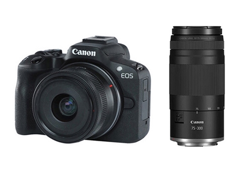 Фотоапарат Canon EOS R50 с обективи 18-45mm и 75-300mm, черен