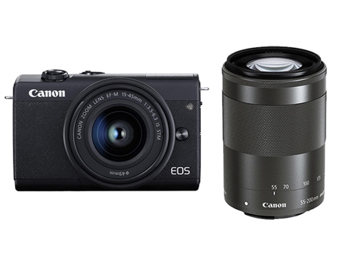 Canon EOS M200 с обективи 15-45мм и 55-200мм, черен