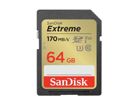 Карта памет SanDisk Extreme 64GB SDXC, UHS-I, Class 10, U3, V30