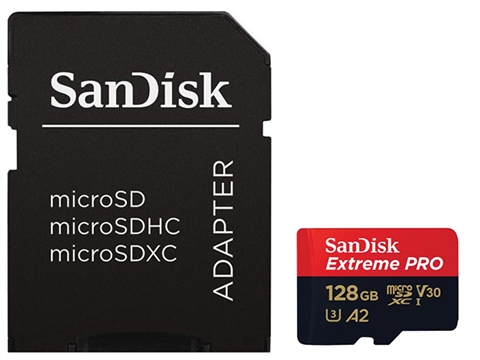 Карта памет SanDisk Extreme PRO microSDXC 128GB със SD Adapter, A2, C10, V30, UHS-I, U3