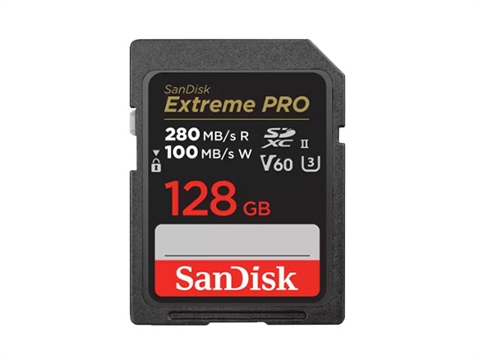 Карта памет SanDisk Extreme PRO 128GB SDXC, UHS-II, Class 10, U3, V60, 6K, 4K, UHD, up to 280MB/s